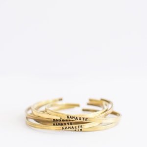 namaste hand stamped skinny cuff bracelet